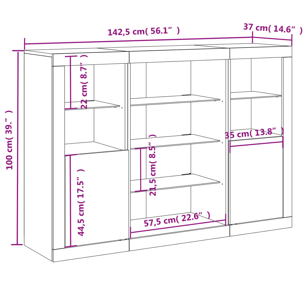 Sideboards mit LED-Leuchten 3 Stk. Sonoma-Eiche Holzwerkstoff
