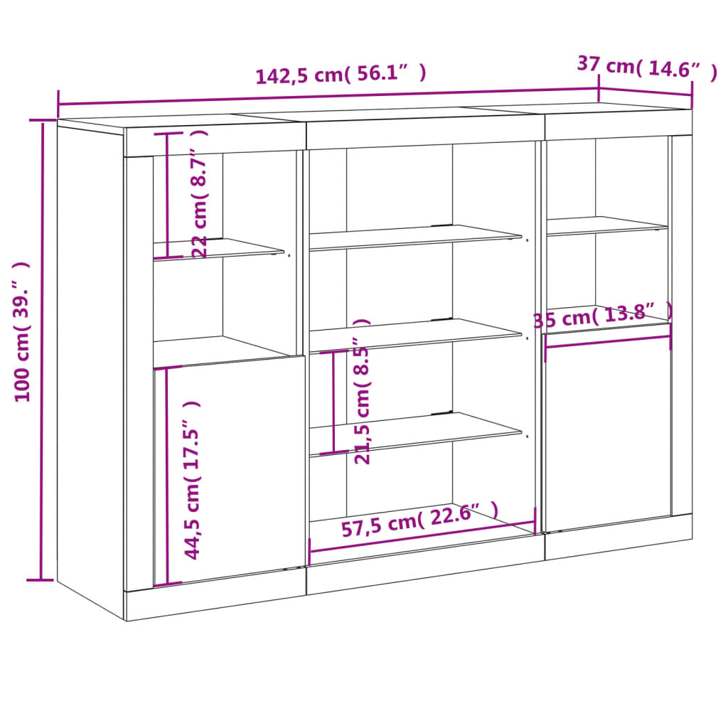 Sideboards mit LED-Leuchten 3 Stk. Betongrau Holzwerkstoff