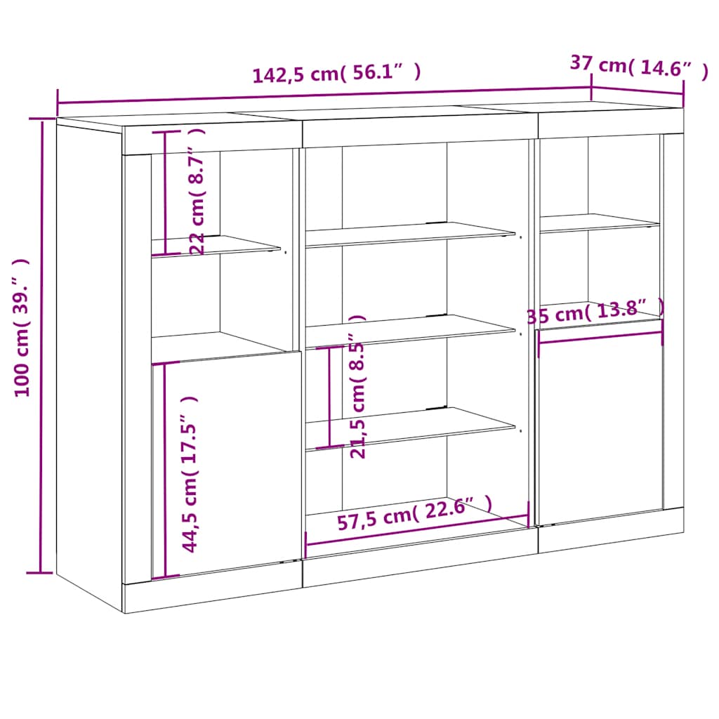 Sideboards mit LED-Leuchten 3 Stk. Räuchereiche Holzwerkstoff