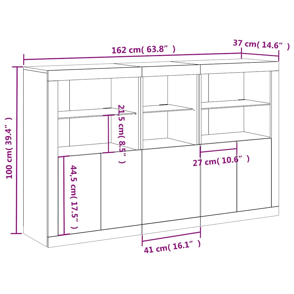 Sideboard mit LED-Leuchten Betongrau 162x37x100 cm
