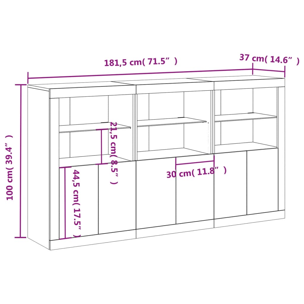 Sideboard mit LED-Leuchten Weiß 181,5x37x100 cm