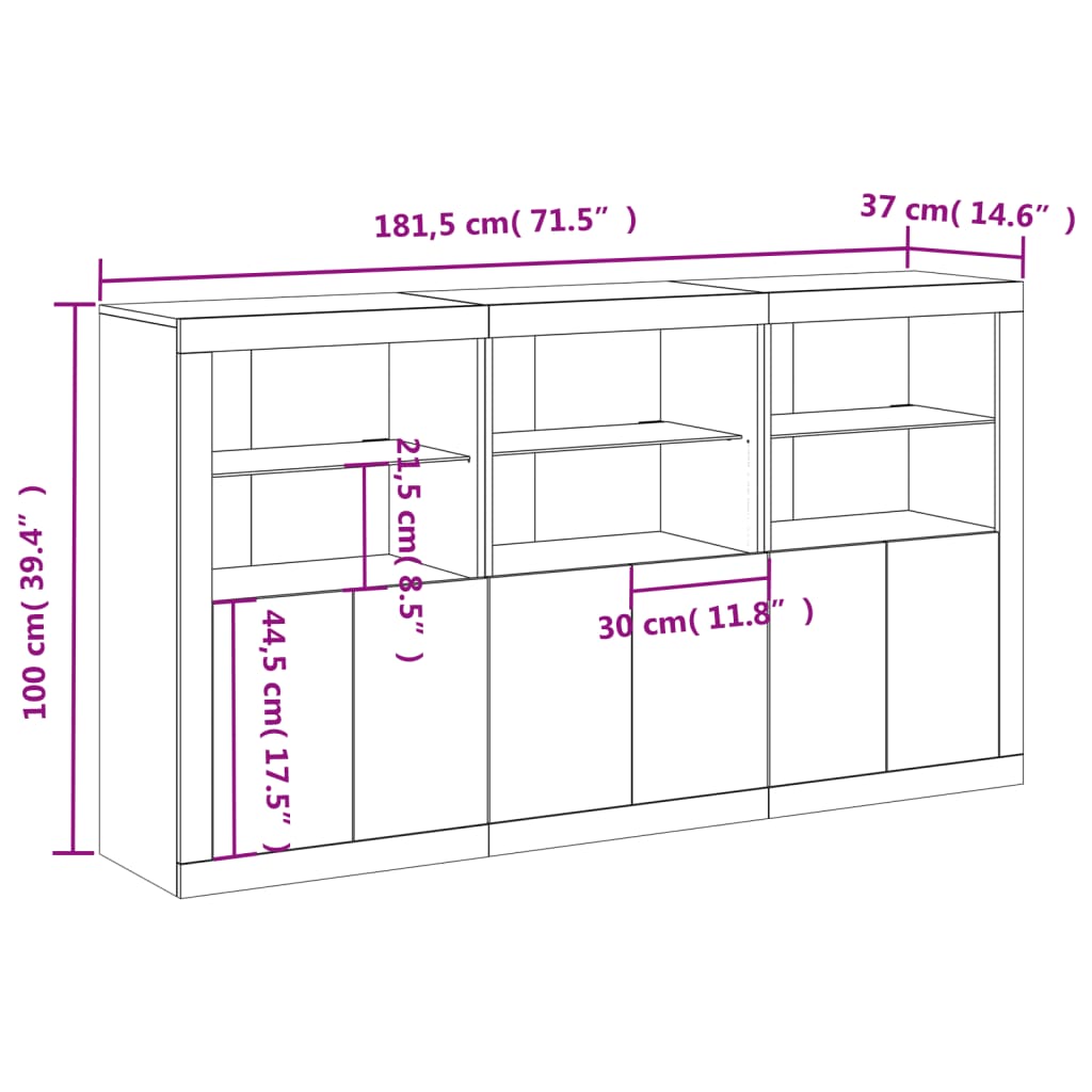 Sideboard mit LED-Leuchten Sonoma-Eiche 181,5x37x100 cm