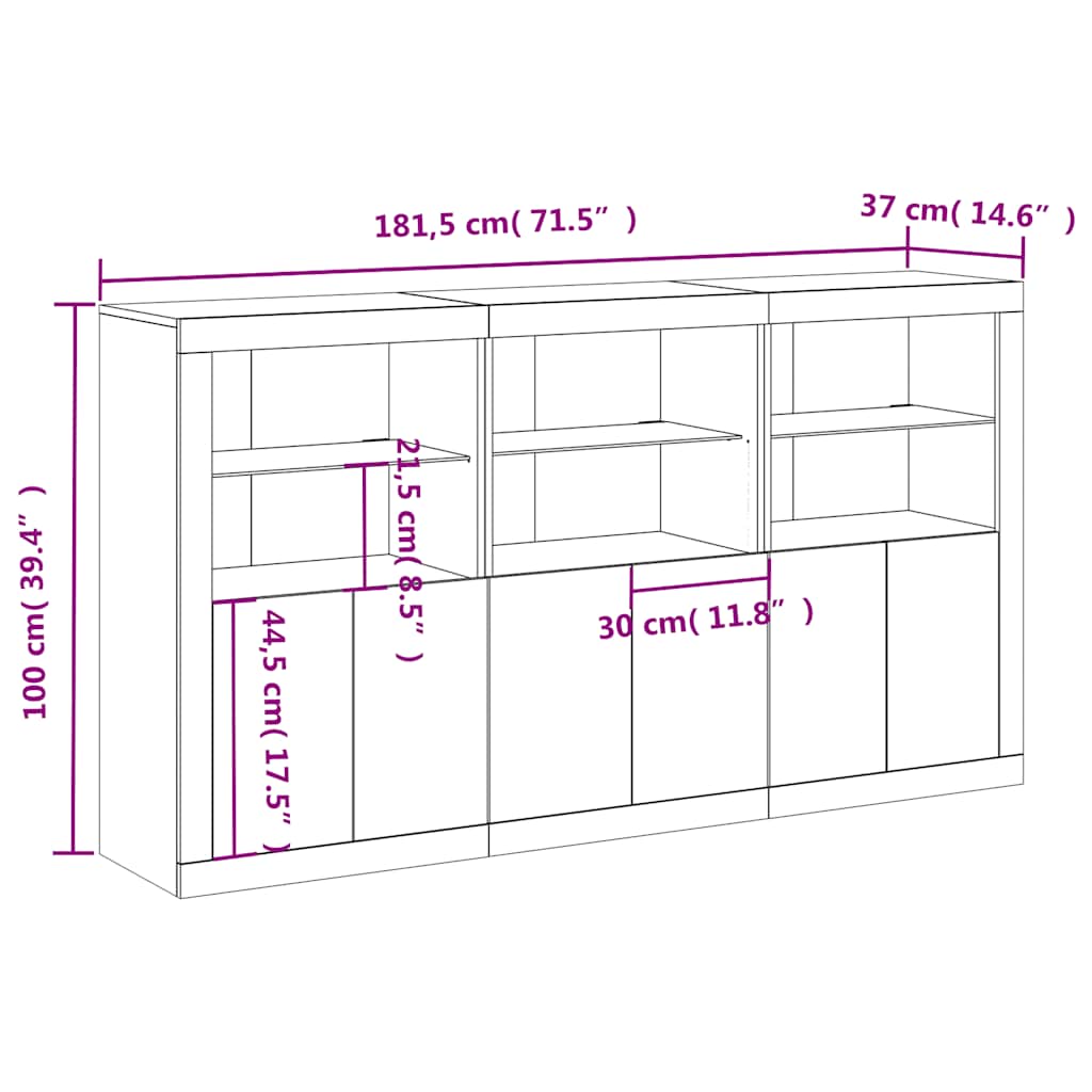 Sideboard mit LED-Leuchten Grau Sonoma 181,5x37x100 cm