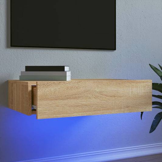 Meuble TV avec lumières LED Chêne Sonoma 60x35x15,5 cm