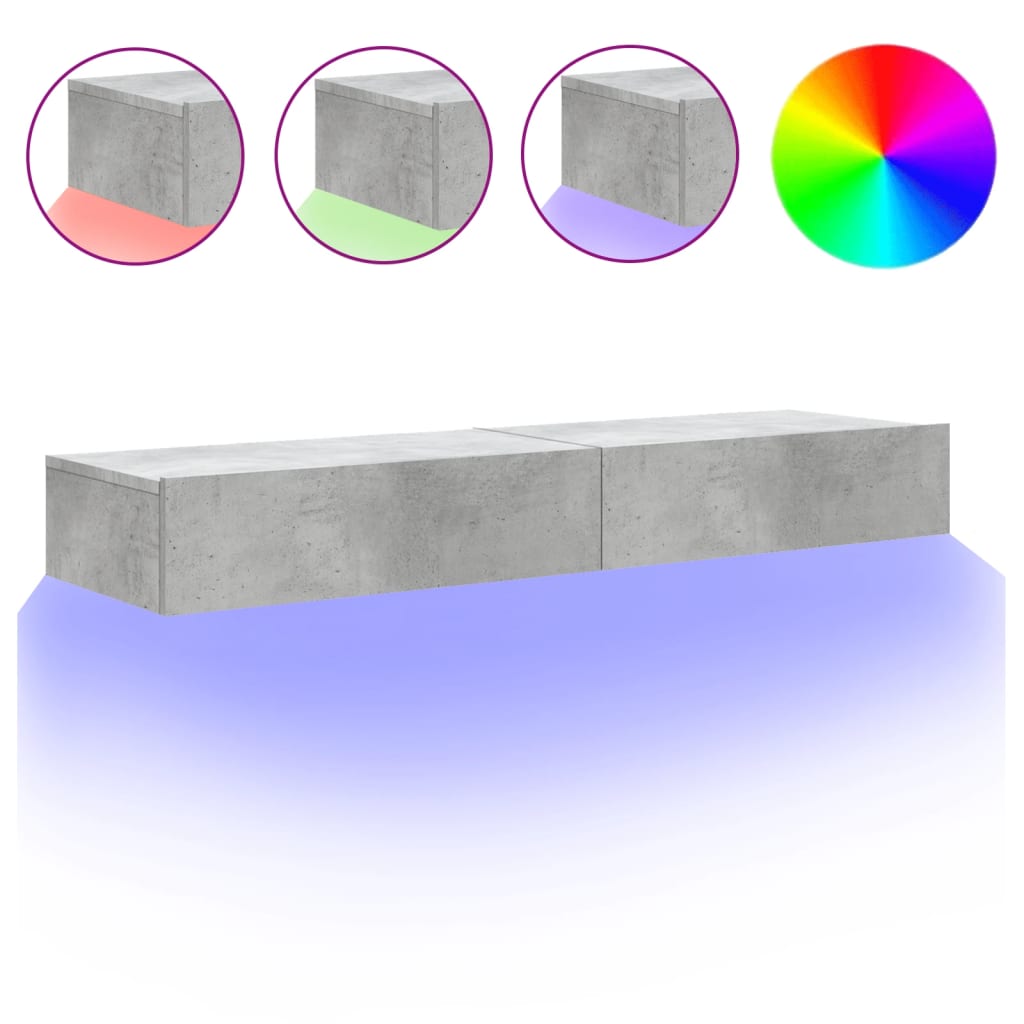 Meubles TV avec lumières LED 2 pcs. Gris béton 60x35x15,5 cm