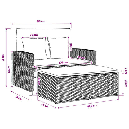 Gartensofa mit Kissen 2-Sitzer Schwarz Poly Rattan