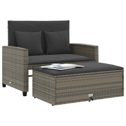 Gartensofa 2-Sitzer mit Kissen Grau Poly Rattan
