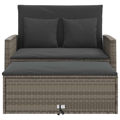 Gartensofa 2-Sitzer mit Kissen Grau Poly Rattan