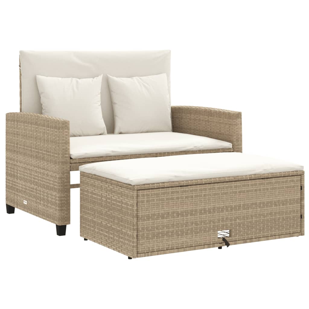 Gartensofa mit Kissen 2-Sitzer Beige Poly Rattan