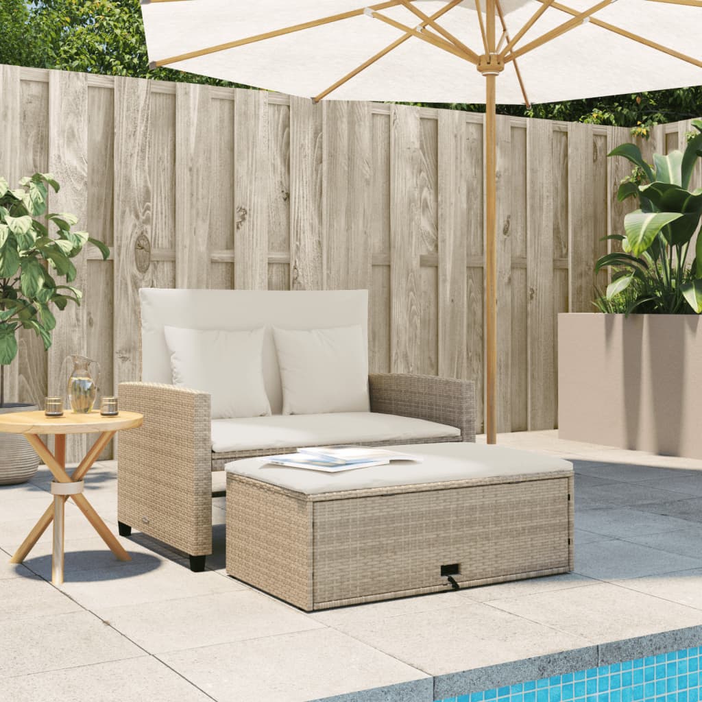 Canapé de jardin avec coussins 2 places en polyrotin beige