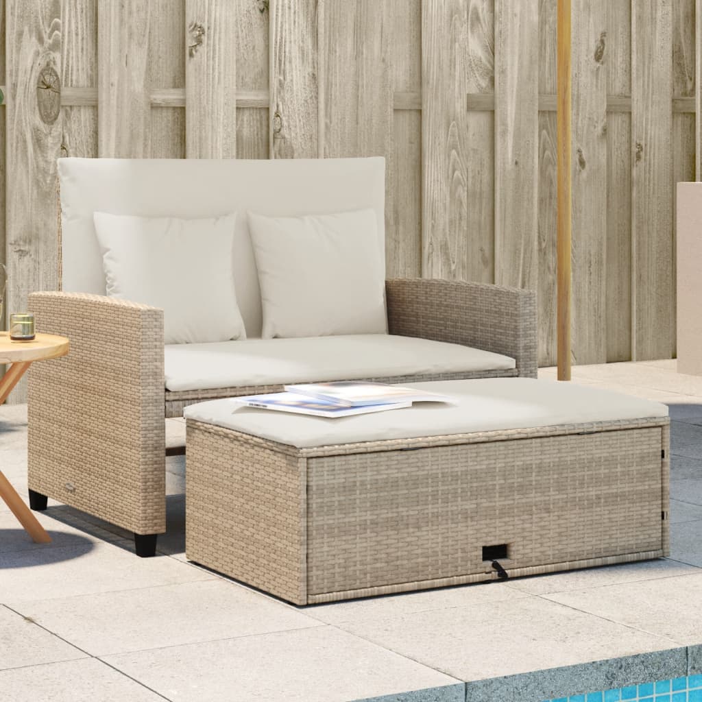 Gartensofa mit Kissen 2-Sitzer Beige Poly Rattan