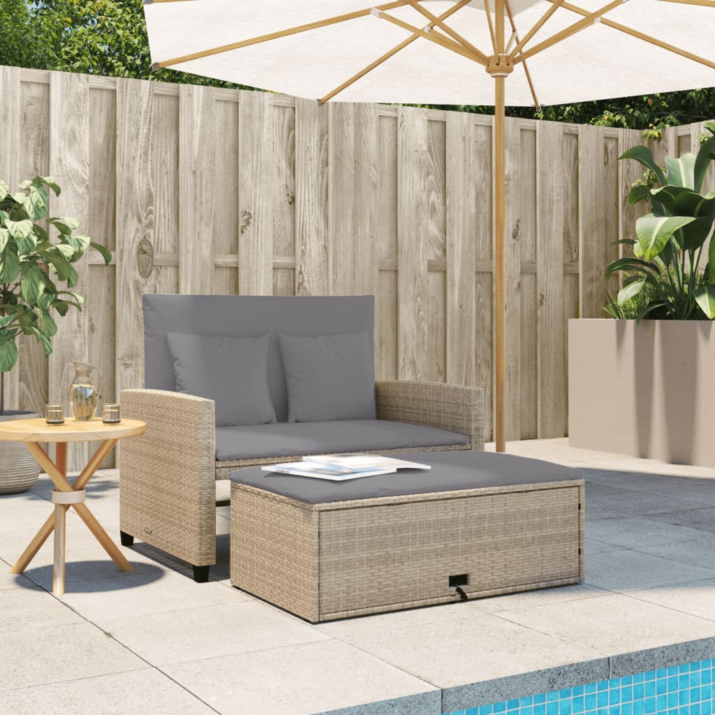 Canapé de jardin avec coussins 2 places en polyrotin beige