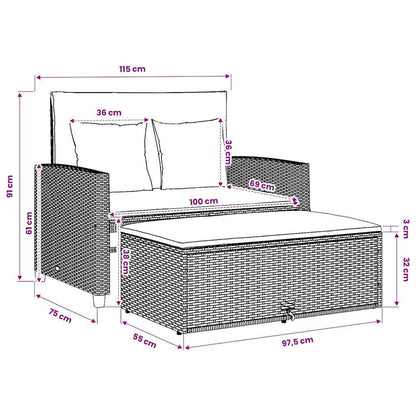 Gartensofa mit Kissen 2-Sitzer Beige Poly Rattan