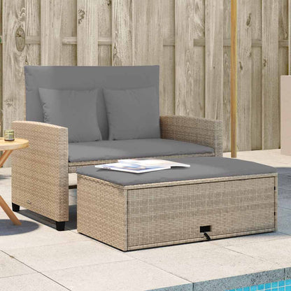 Gartensofa mit Kissen 2-Sitzer Beige Poly Rattan