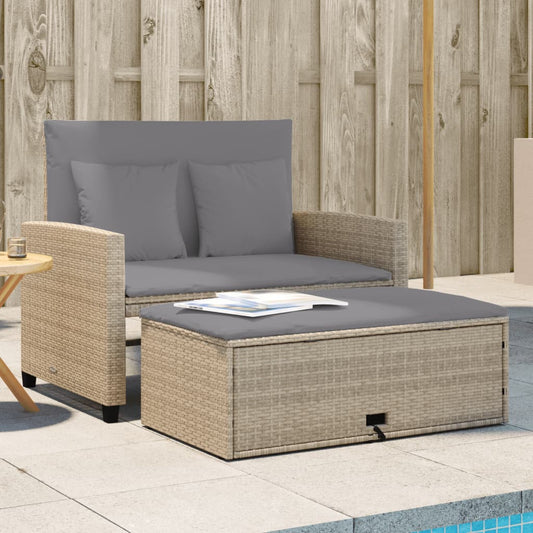 Canapé de jardin avec coussins 2 places en polyrotin beige