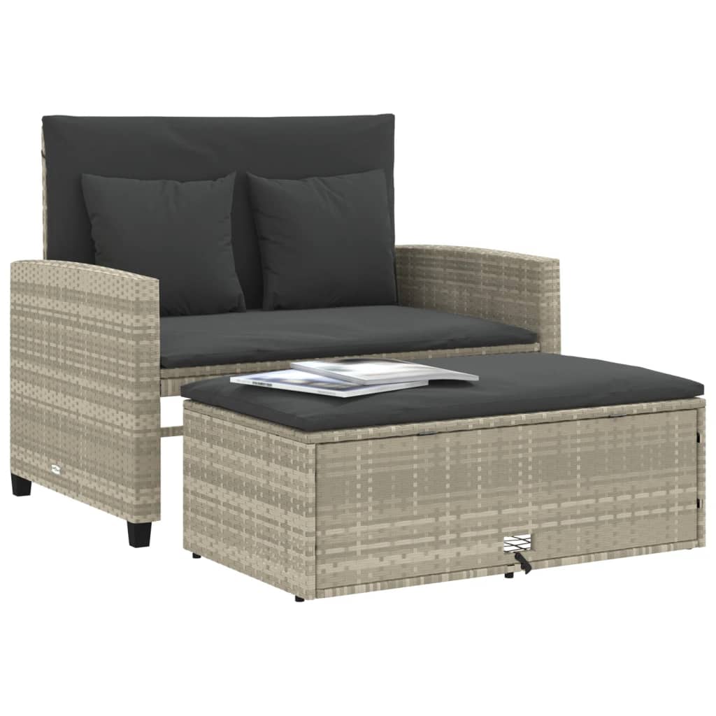 Gartensofa mit Kissen 2-Sitzer Hellgrau Poly Rattan