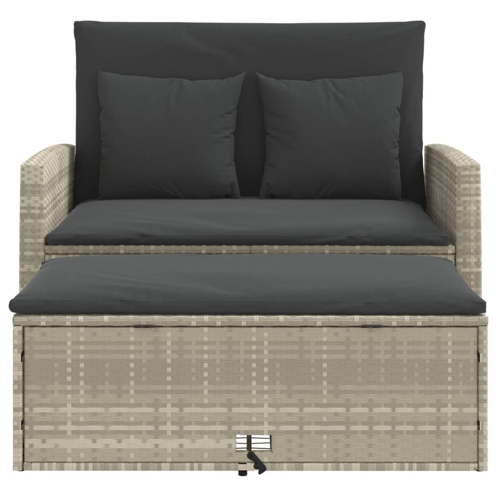 Gartensofa mit Kissen 2-Sitzer Hellgrau Poly Rattan