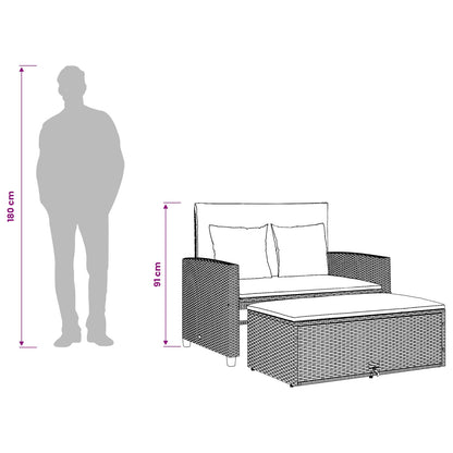 Gartensofa mit Kissen 2-Sitzer Schwarz Poly Rattan&Akazienholz