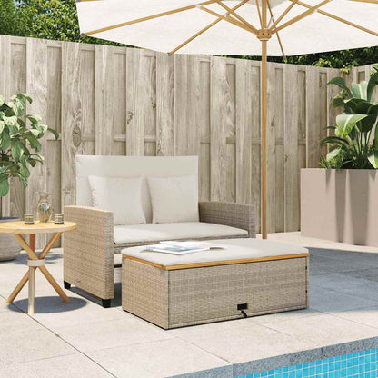 Gartensofa mit Kissen 2-Sitzer Beige Poly Rattan & Akazienholz