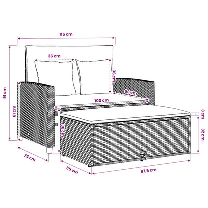 Gartensofa mit Kissen 2-Sitzer Beige Poly Rattan & Akazienholz