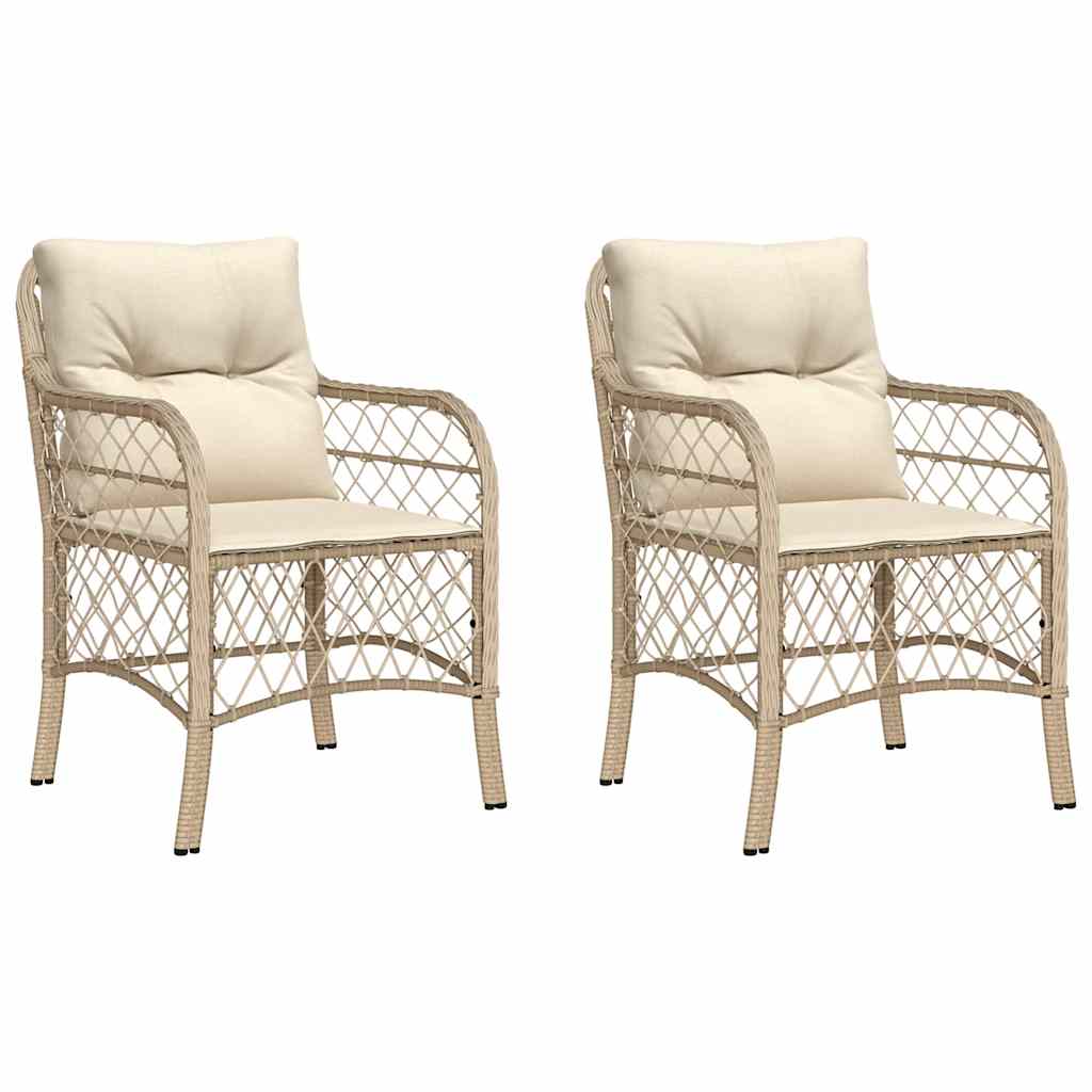 Gartenstühle mit Kissen 2 Stk. Beige Poly Rattan