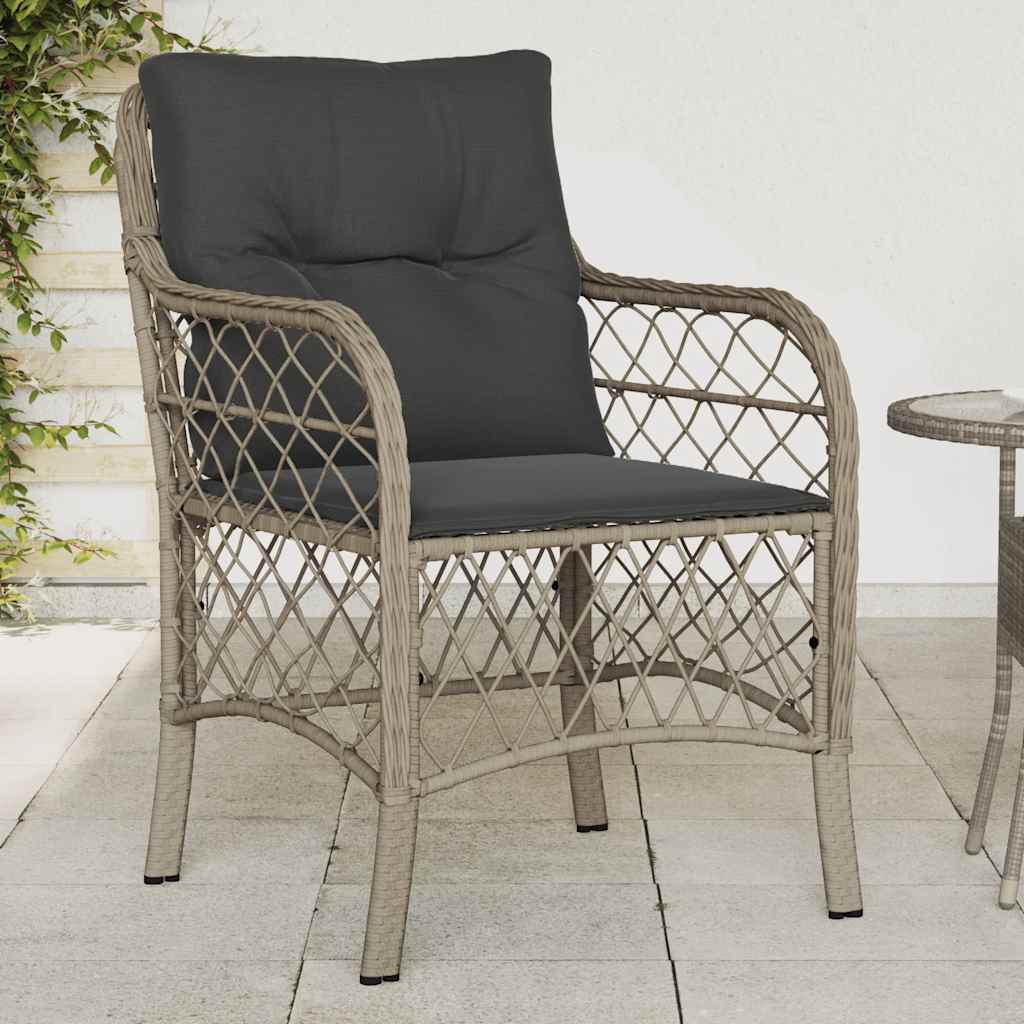 Gartenstühle mit Kissen 2 Stk. Hellgrau Poly Rattan