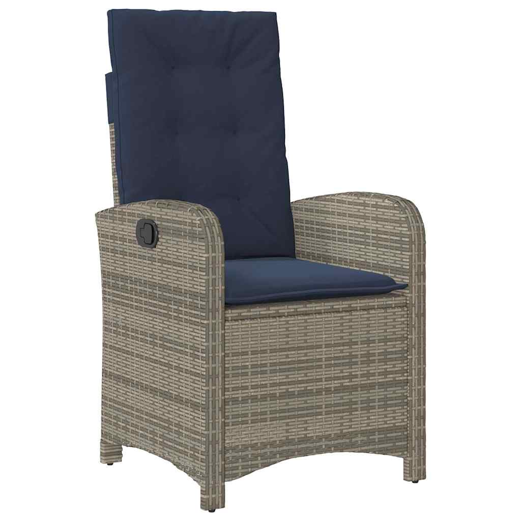 Gartensessel mit Kissen 2 Stk. Verstellbar Grau Poly Rattan