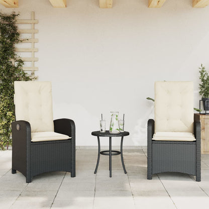 3-tlg. Bistro-Set mit Kissen Schwarz Poly Rattan