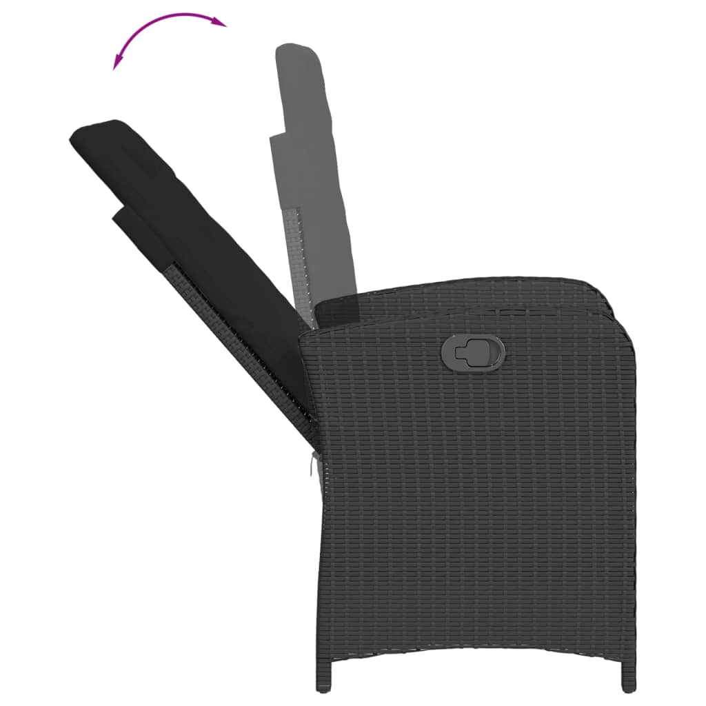 3-tlg. Bistro-Set mit Kissen Schwarz Poly Rattan