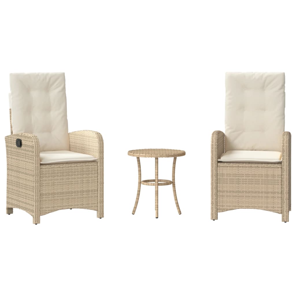 3-tlg. Bistro-Set mit Kissen Beige Poly Rattan