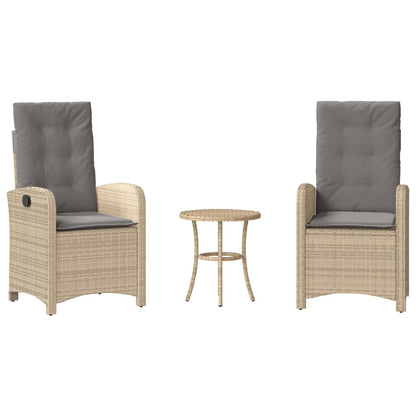 3-tlg. Bistro-Set mit Kissen Beigemischung Poly Rattan