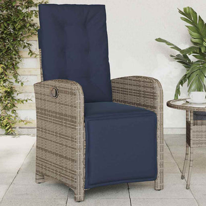 Gartensessel mit Fußteil Verstellbar Grau Poly Rattan