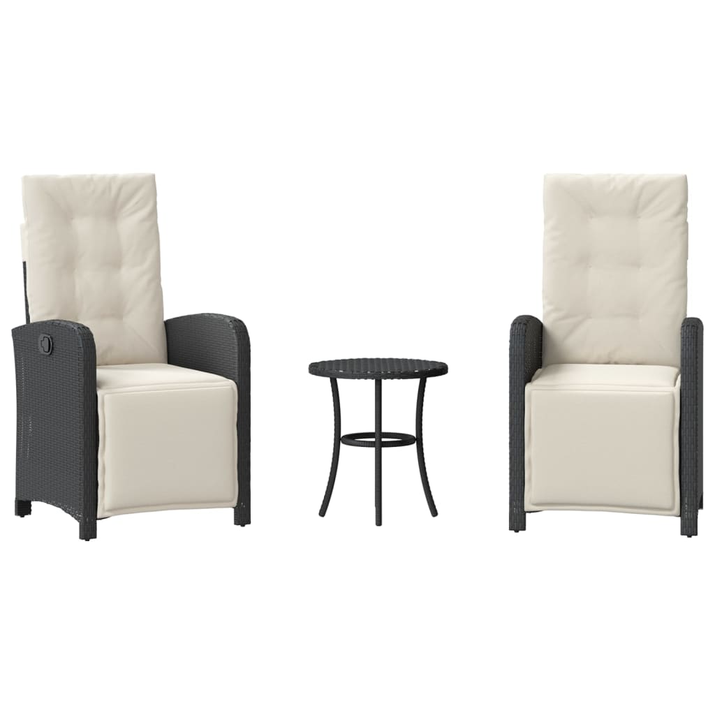 3-tlg. Bistro-Set mit Kissen Schwarz Poly Rattan