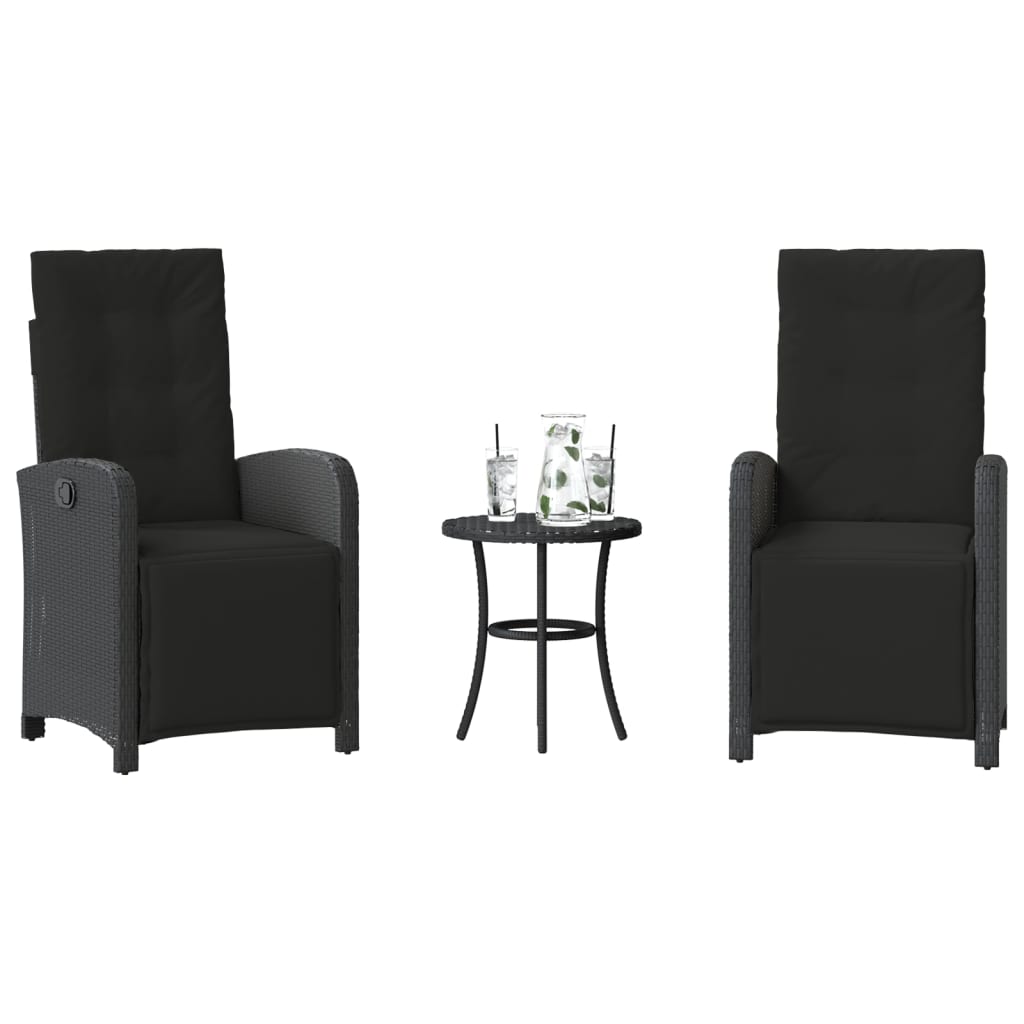 3-tlg. Bistro-Set mit Kissen Schwarz Poly Rattan