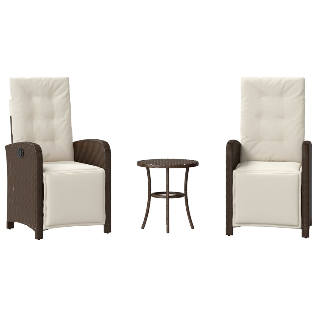 3-tlg. Bistro-Set mit Kissen Braun Poly Rattan