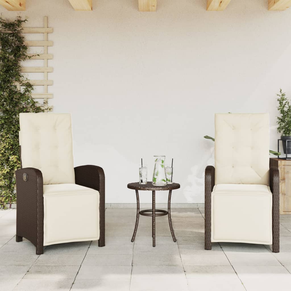 3-tlg. Bistro-Set mit Kissen Braun Poly Rattan