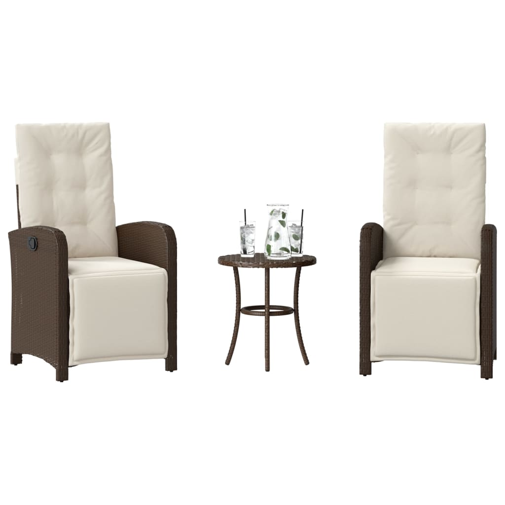 3-tlg. Bistro-Set mit Kissen Braun Poly Rattan