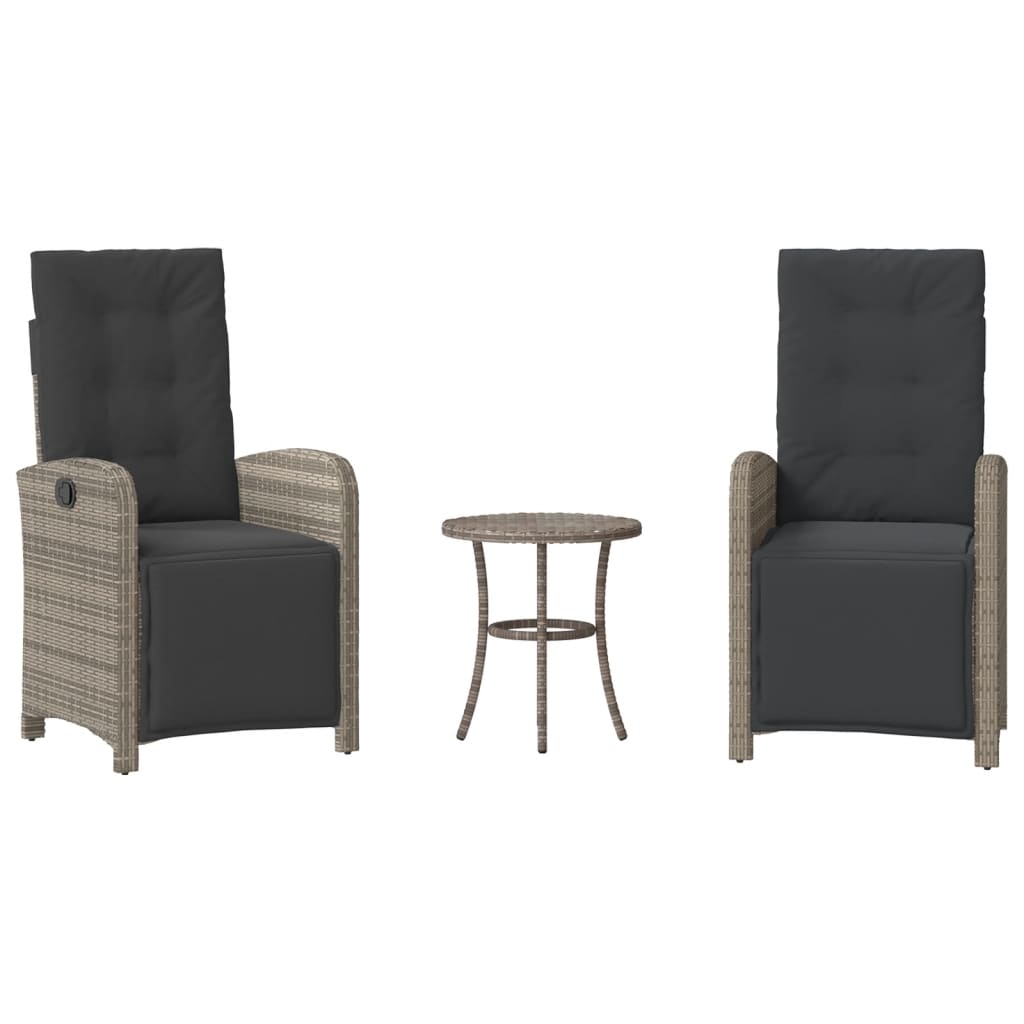 3-tlg. Bistro-Set mit Kissen Grau Poly Rattan