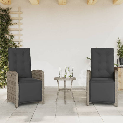 3-tlg. Bistro-Set mit Kissen Grau Poly Rattan