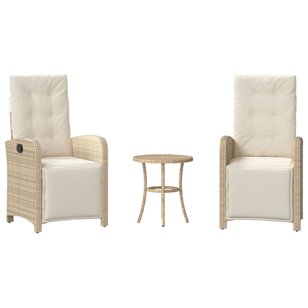 3-tlg. Bistro-Set mit Kissen Beige Poly Rattan