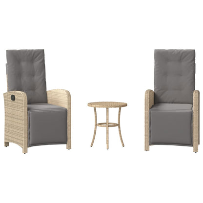 3-tlg. Bistro-Set mit Kissen Beigemischung Poly Rattan