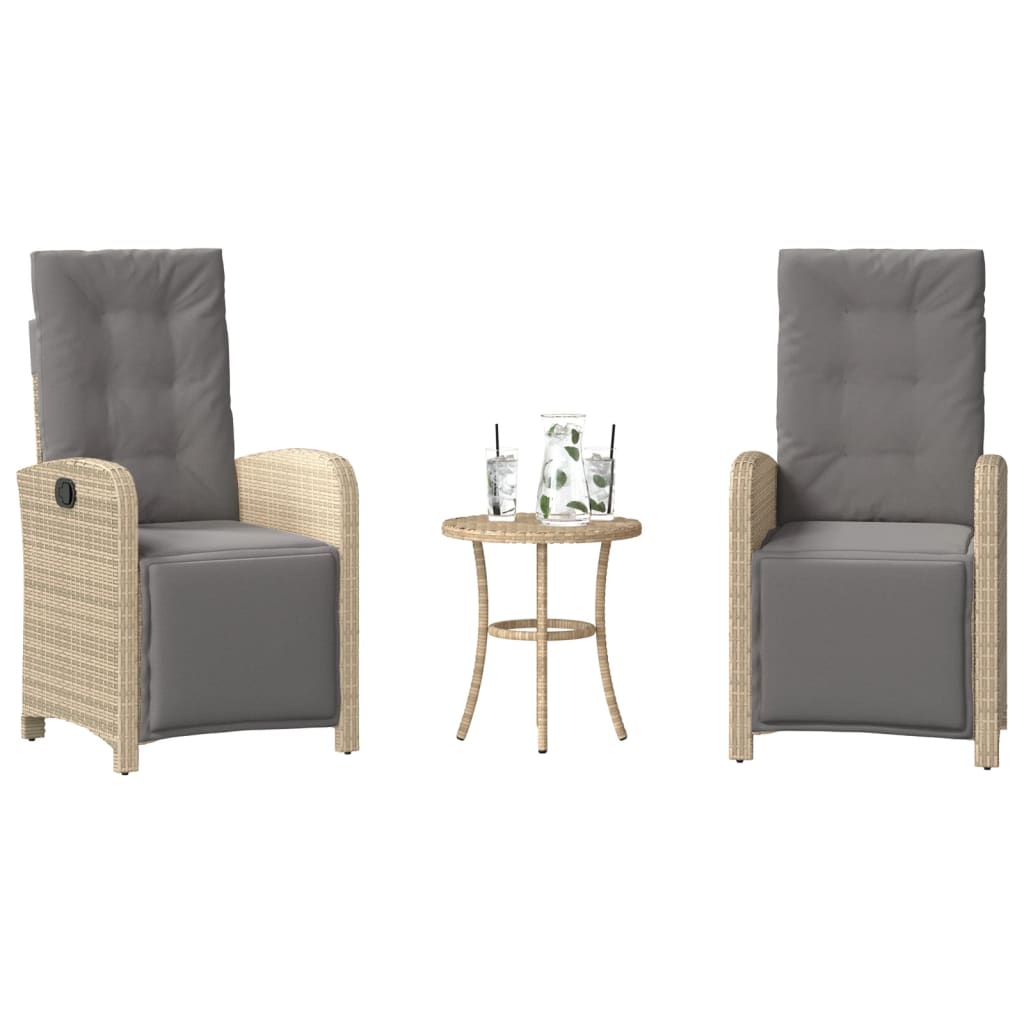 3-tlg. Bistro-Set mit Kissen Beigemischung Poly Rattan