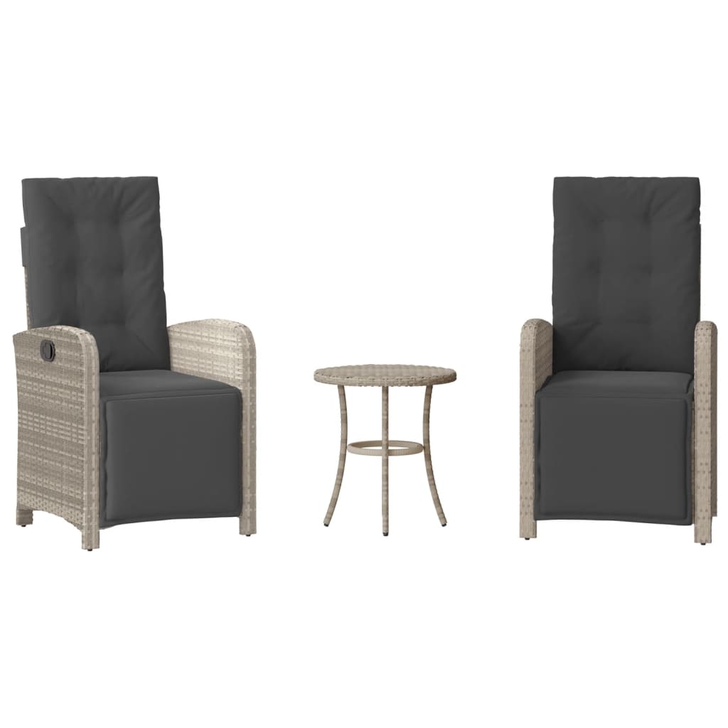 3-tlg. Bistro-Set mit Kissen Hellgrau Poly Rattan