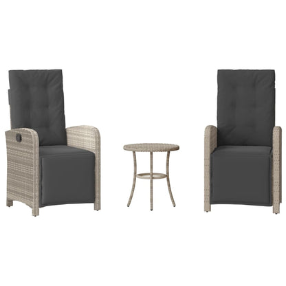 3-tlg. Bistro-Set mit Kissen Hellgrau Poly Rattan