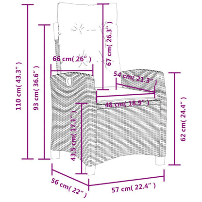 Gartensessel Verstellbar mit Kissen Schwarz Poly Rattan