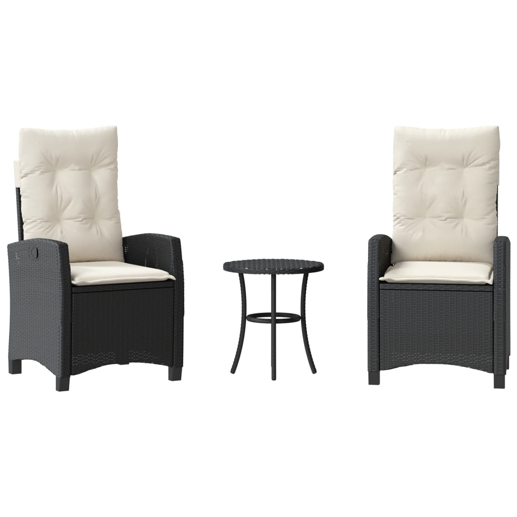 3-tlg. Bistro-Set mit Kissen Schwarz Poly Rattan