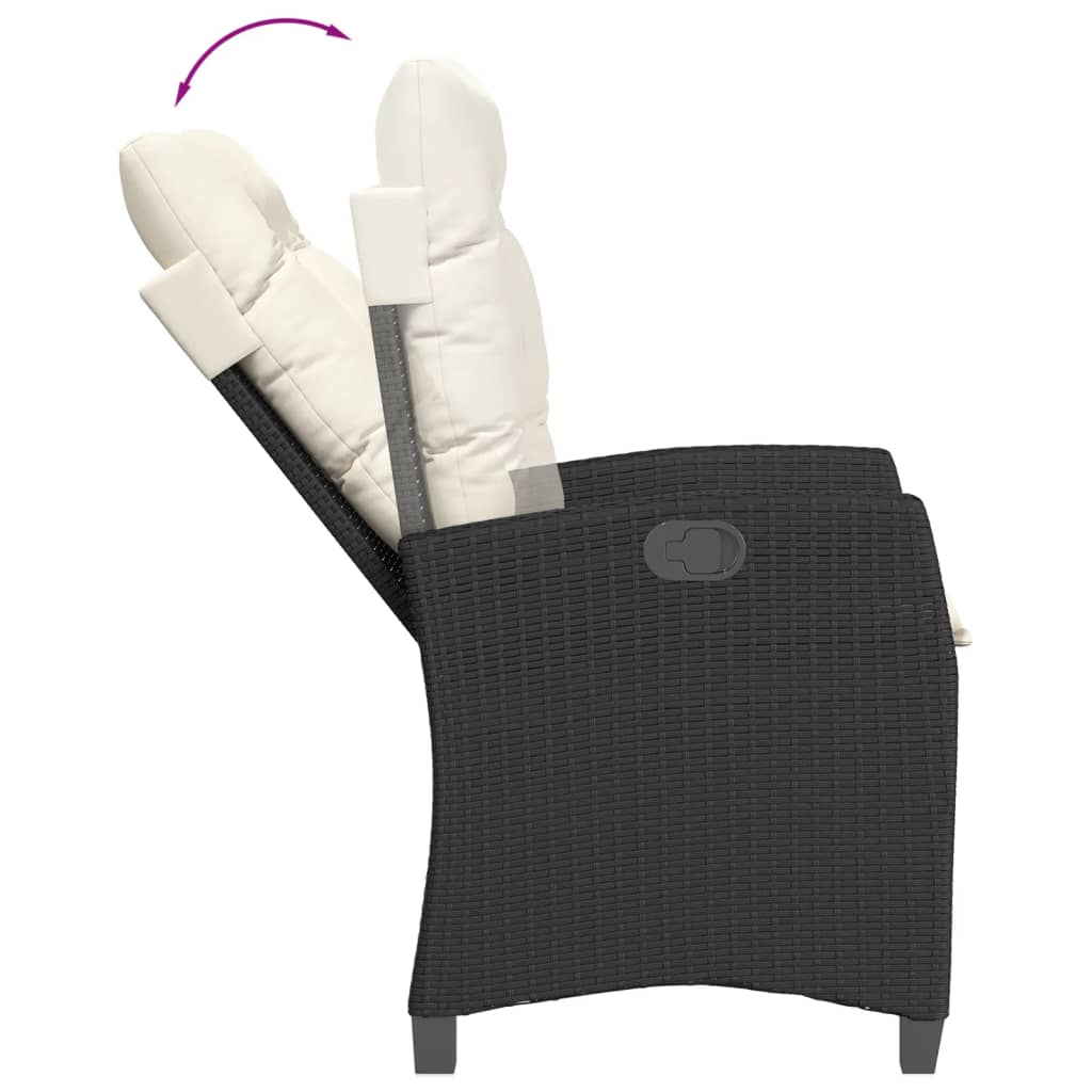 3-tlg. Bistro-Set mit Kissen Schwarz Poly Rattan
