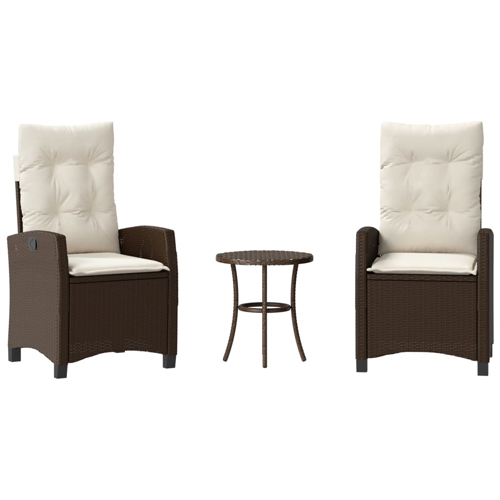 3-tlg. Bistro-Set mit Kissen Braun Poly Rattan