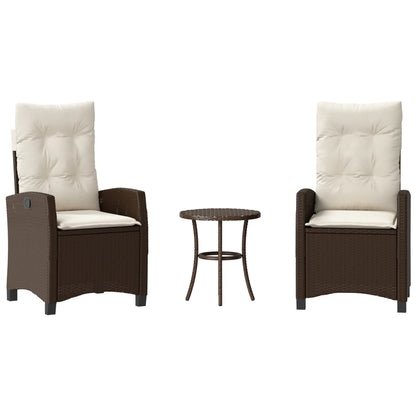 3-tlg. Bistro-Set mit Kissen Braun Poly Rattan