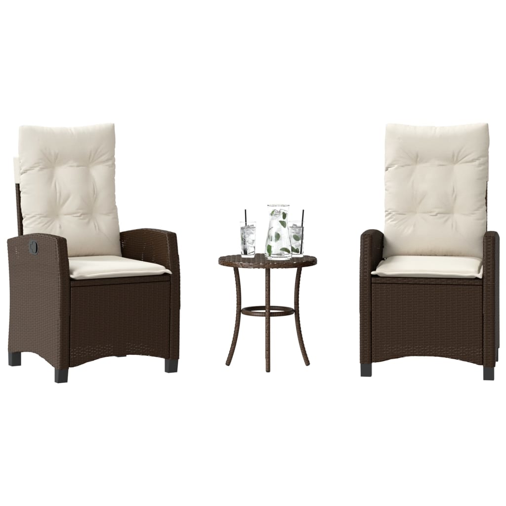 3-tlg. Bistro-Set mit Kissen Braun Poly Rattan